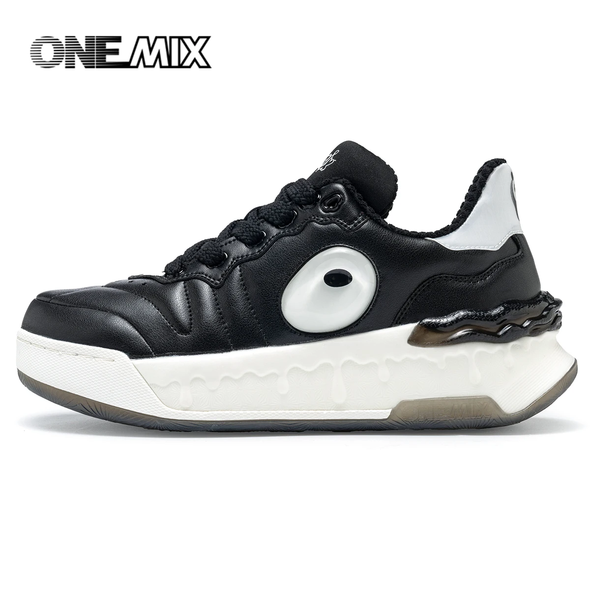 ONEMIX Winter Black Skateboarding Shoes Wear-Resistant Retro All-Match Height Increase Casual Skate Leather Warm Male Sneakers