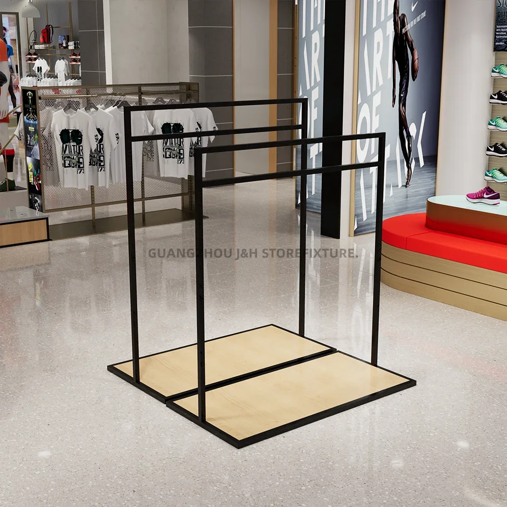 Clothes Sports Shop Display Rack Retail Sports Shop Design Rotating Decoration Beautiful Sportswear Rack Stock Detachable Black