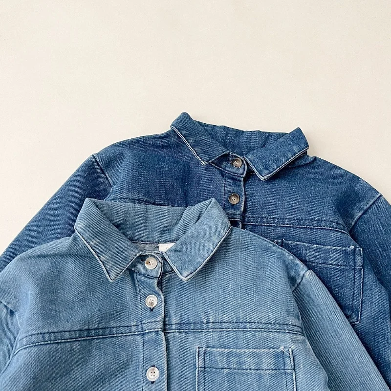 Baby clothes 2024 new children\'s long sleeved denim set, boys and girls cardigan long pants casual sports two-piece set