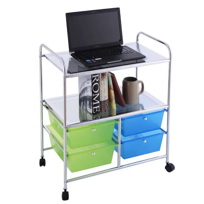 

4 Drawers Rolling Storage Cart Metal Rack Shelf Home Office Furniture 2 Shelves