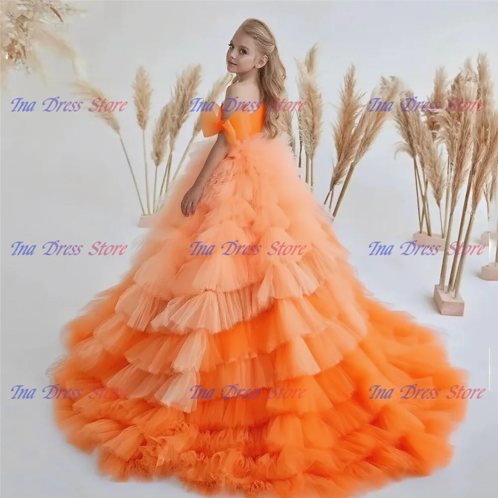 فساتين بنات الزهور تول أداء الكرة الزفاف يزين كتف واحد المقدسة للأطفال هدية عيد ميلاد فساتين التواصل الأول