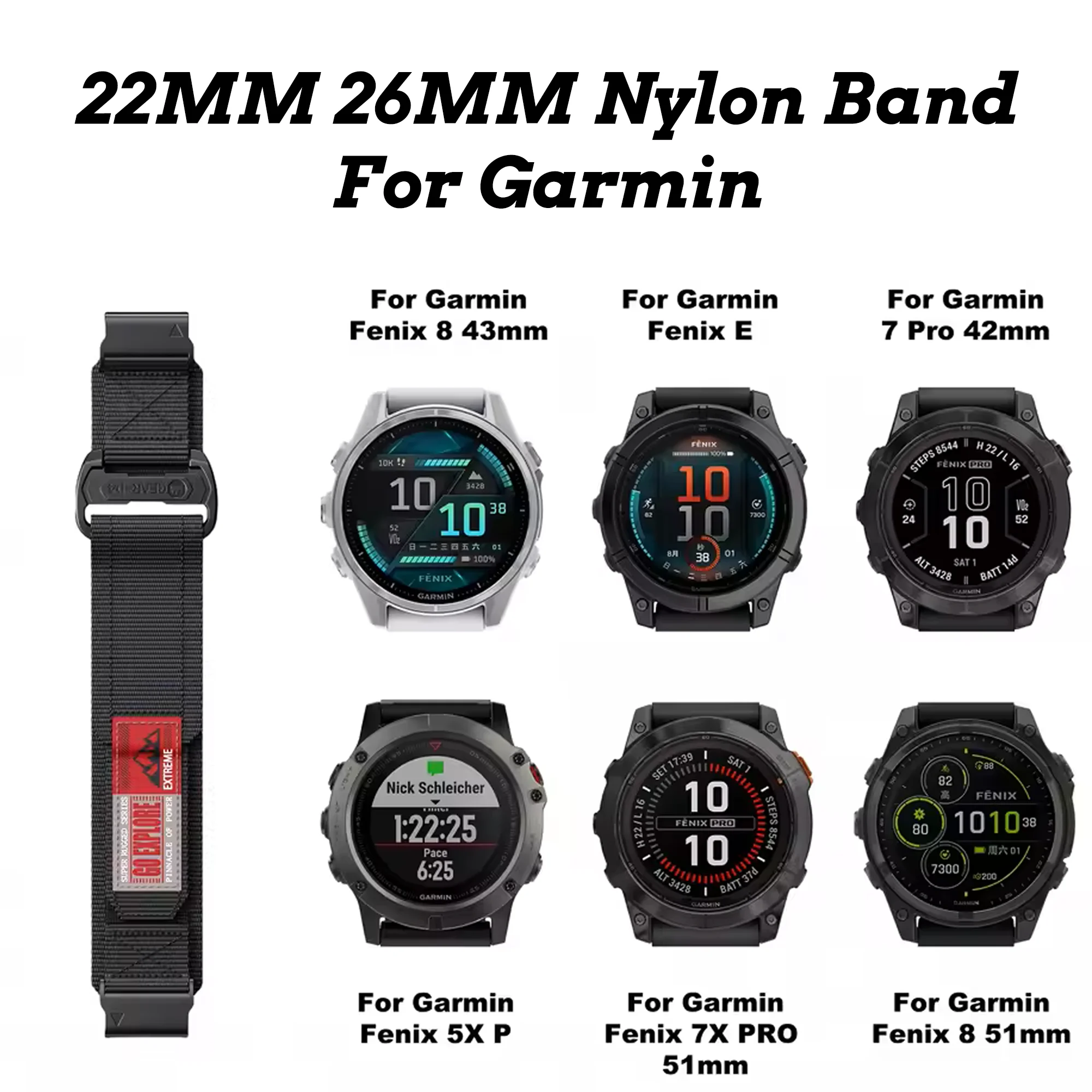 22MM 26MM Woven Nylon Watchband For Garmin Fēnix8 E 6 6X 5 5X Plus Quick Fit Loop Strap Compatible With Garmin Fēnix 7 7Pro band