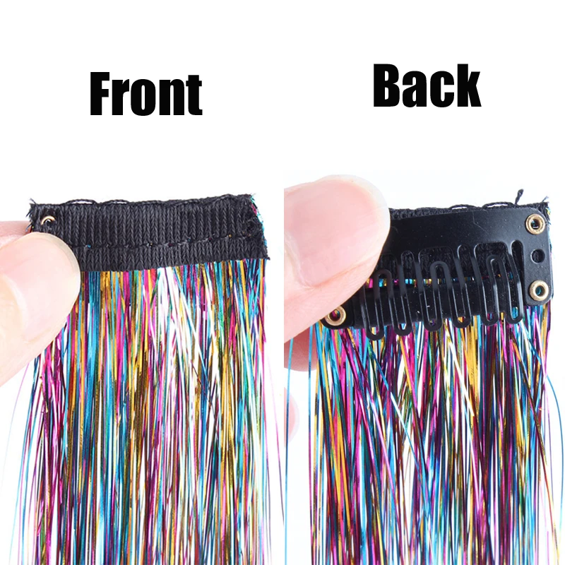 Shiny Sparkle Hair Tinsel Synthetic Long Rainbow Dazzling Silk Hair Piece Extensions For Braiding Headdress