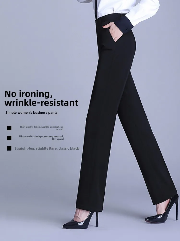 High Waist Straight Leg Suit Pants Women's Casual Office Wear Black Long Trousers Slimming Effect Comfortable Commute Style