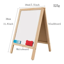 Wooden Writing Board Double-Sided Foldable Easel Blackboard Draw Board Wooden Magnetic Message Board Erasable Chalk Blackboard