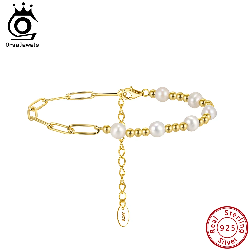 

Браслет ORSA JEWELS из стерлингового серебра 925 пробы с пресноводным жемчугом и цепочкой-скрепкой, изящный подарок на день рождения, свадьбу, вечеринку GPB48