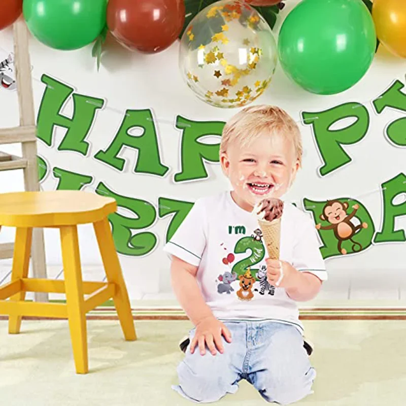 Woodland jungle Safari forest animal themed wild one first second 1st 2nd Birthday decoration gift present Photo props T Shirt