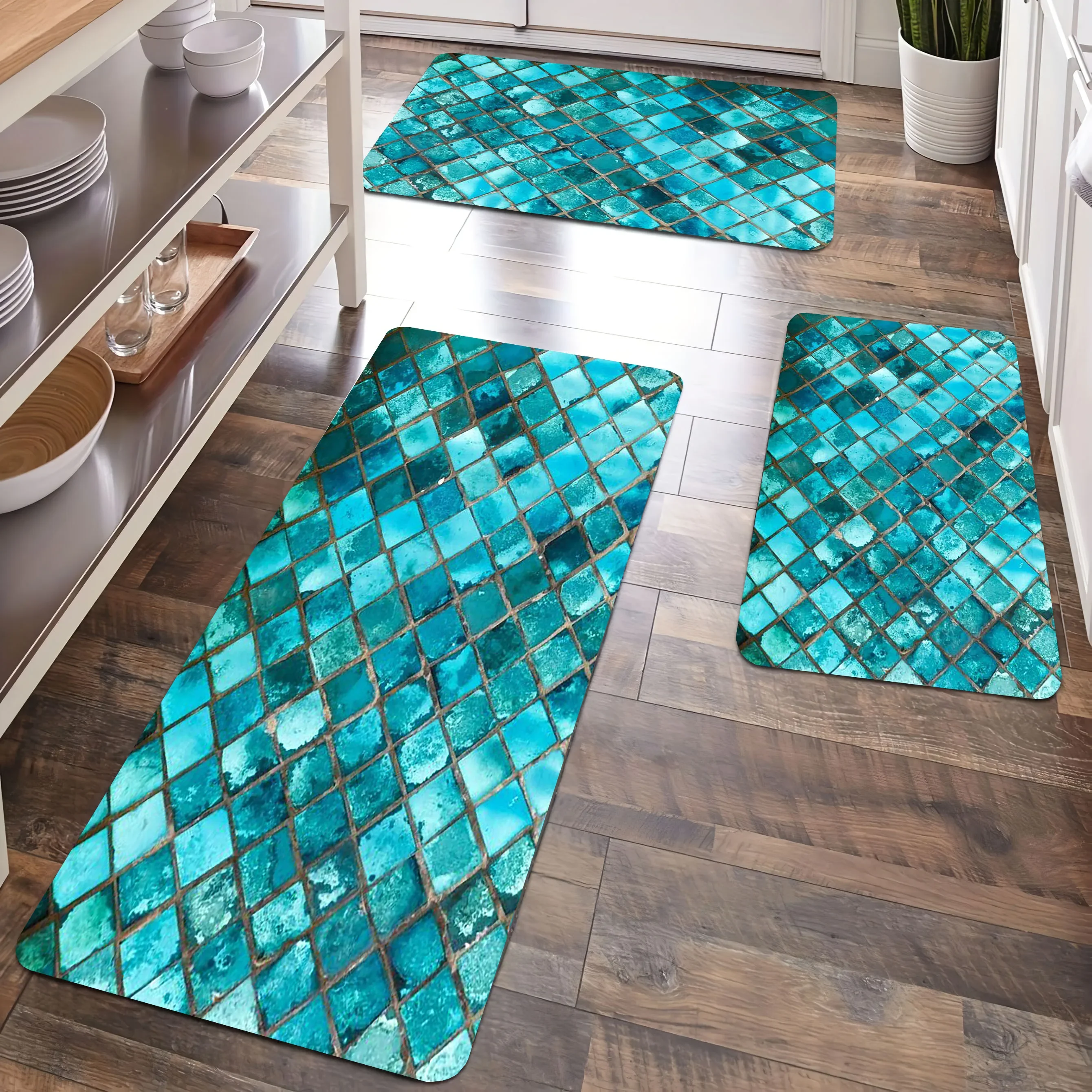 Turquoise Blue Bright Design Soft Carpet Bathroom Mat Non-silp Flannel Doormat for Home Decoration Accessories Kitchen Floor Pad