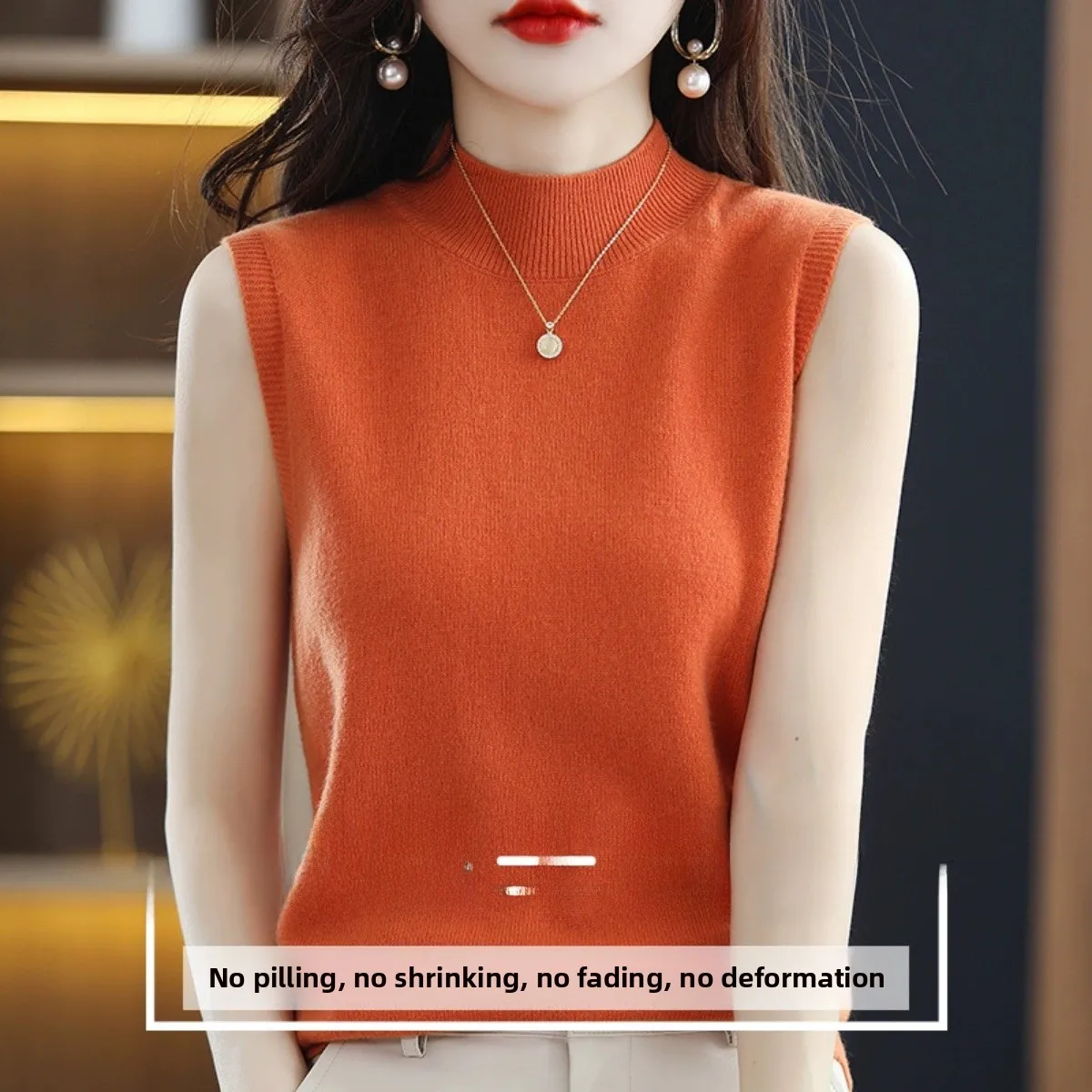 

Spring Autumn Sleeveless Women's Halter Neck Knitted Base Shirt Short Pure Color Inner Wear Wool Blend Pullover Vest