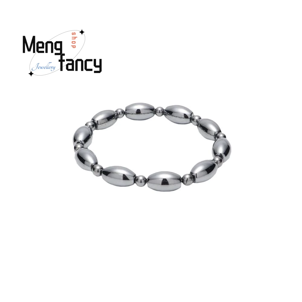 Natural Energy Stone Terahertz Rice Bead Bracelet Men's and Women's Terahertz Barrel Bead Round Bead Bracelet