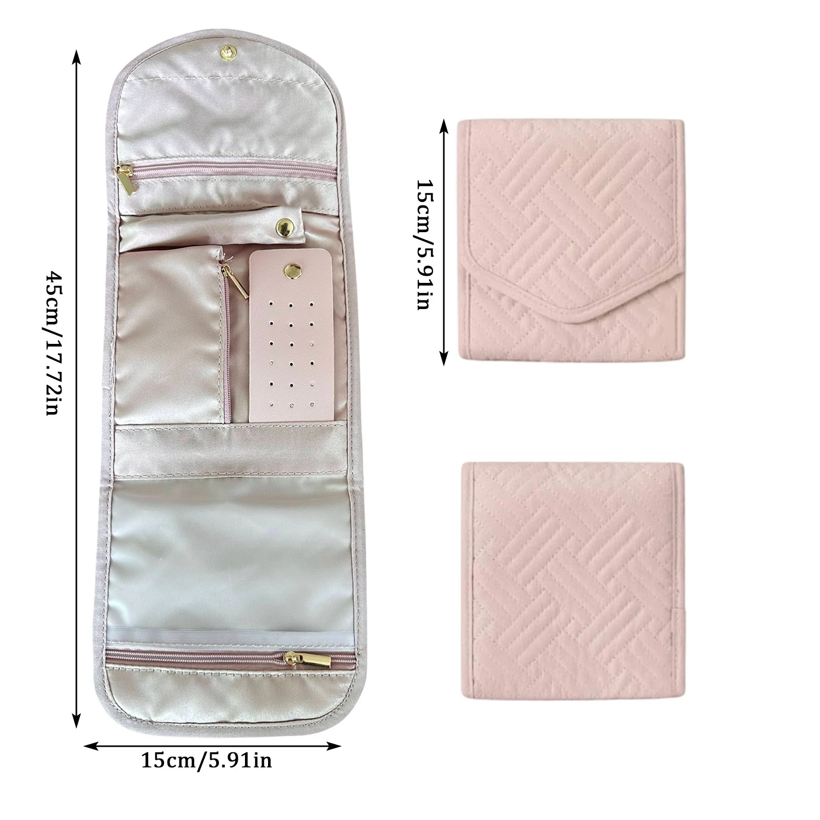 حقيبة تنظيم لفة مجوهرات السفر الأنيقة - لفة صغيرة قابلة للطي مع مقصورات آمنة للخواتم والقلائد والأقراط، ناعمة