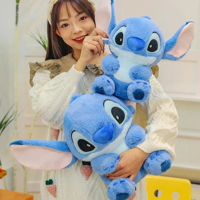 Kawaii Disney Blue Stitch Plüschtier, großes gefülltes Spielzeug, weiches Kissen für Kinder, Geburtstagsgeschenk, Stofftier, niedliches blaues sitzendes Tier