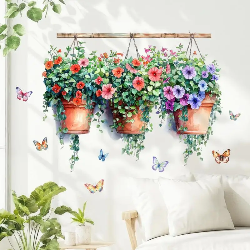 Morning Glory Potted Flower PVC Self Adhesive Stickers For Glass Living Room Bedroom Bathroom Decals