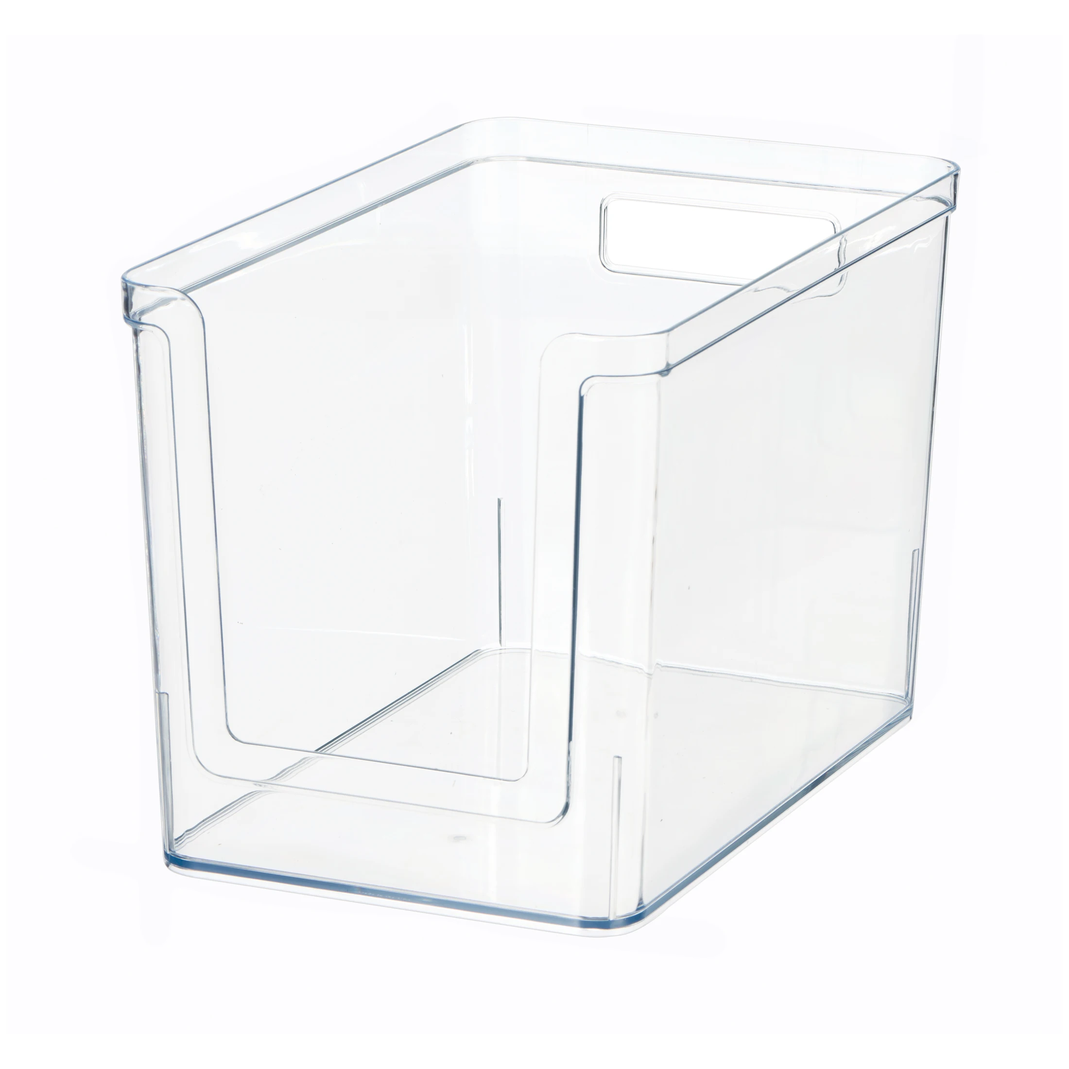 

Large Deep Clear Plastic Pantry Storage Organizer Bin with Open Front, Kitchen Cabinet, Fridge and