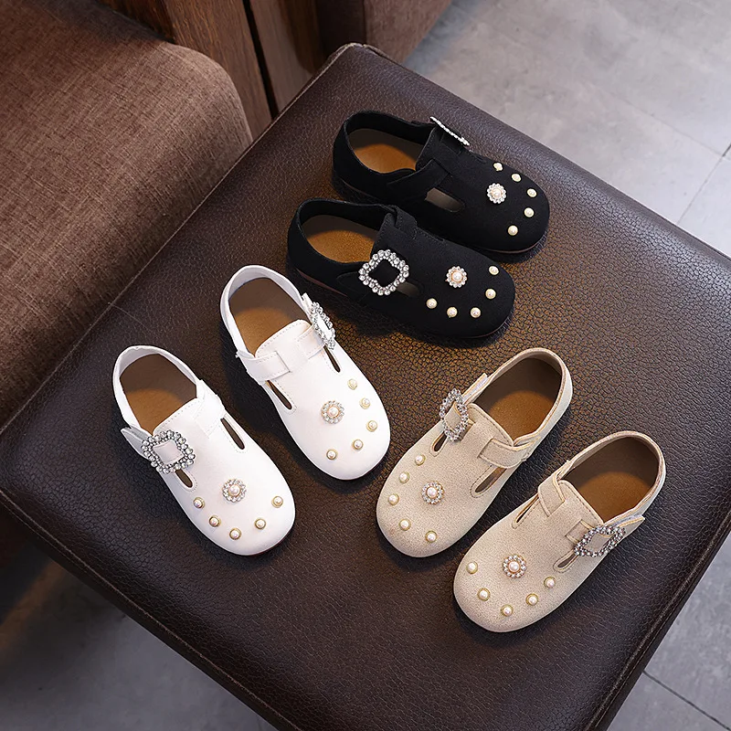 

Girls Dance Performance Shoes Princess Style Chic Kids Leather Shoes Casual Hook&loop 2025 New Fashion Children Flat Shoes Soft