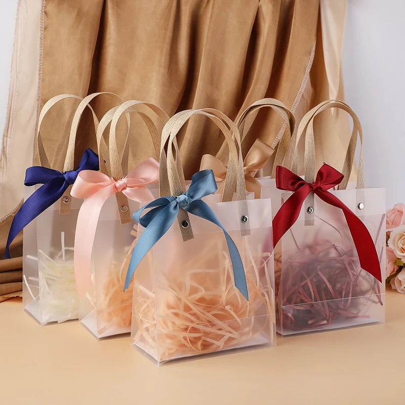 10 Pcs Raffia Shredd Gift Bags Transparent Plastic Bag Wedding Decoration Party Package Festival Supplies Bag Paper Ribbon Bags