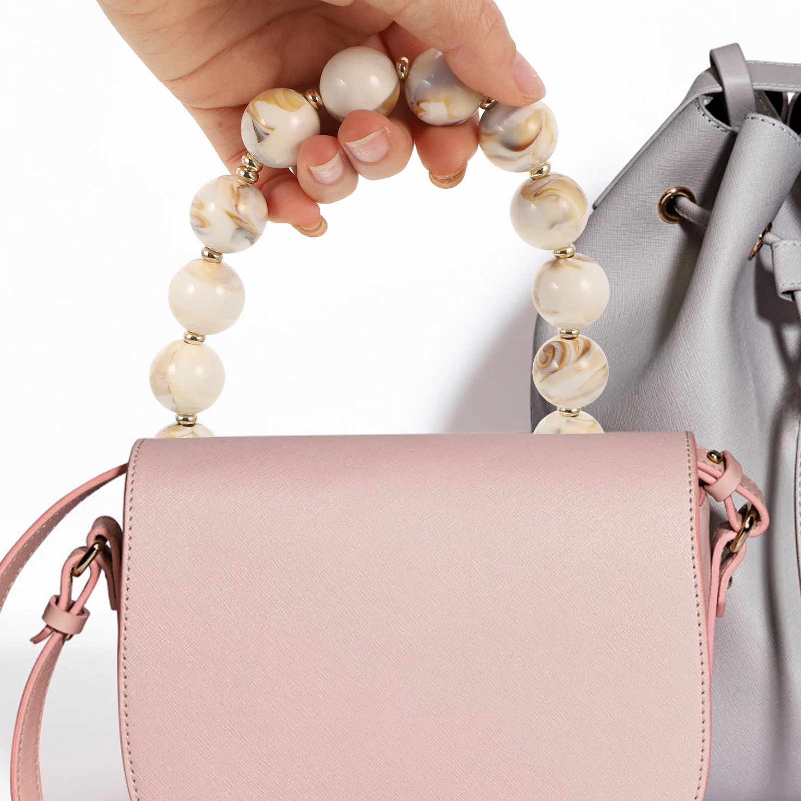 

Beaded Purse Chain Replacement Round Stylish Handle for Handbag Clutch Tote Bucket Bag Decorative Strap Accessory