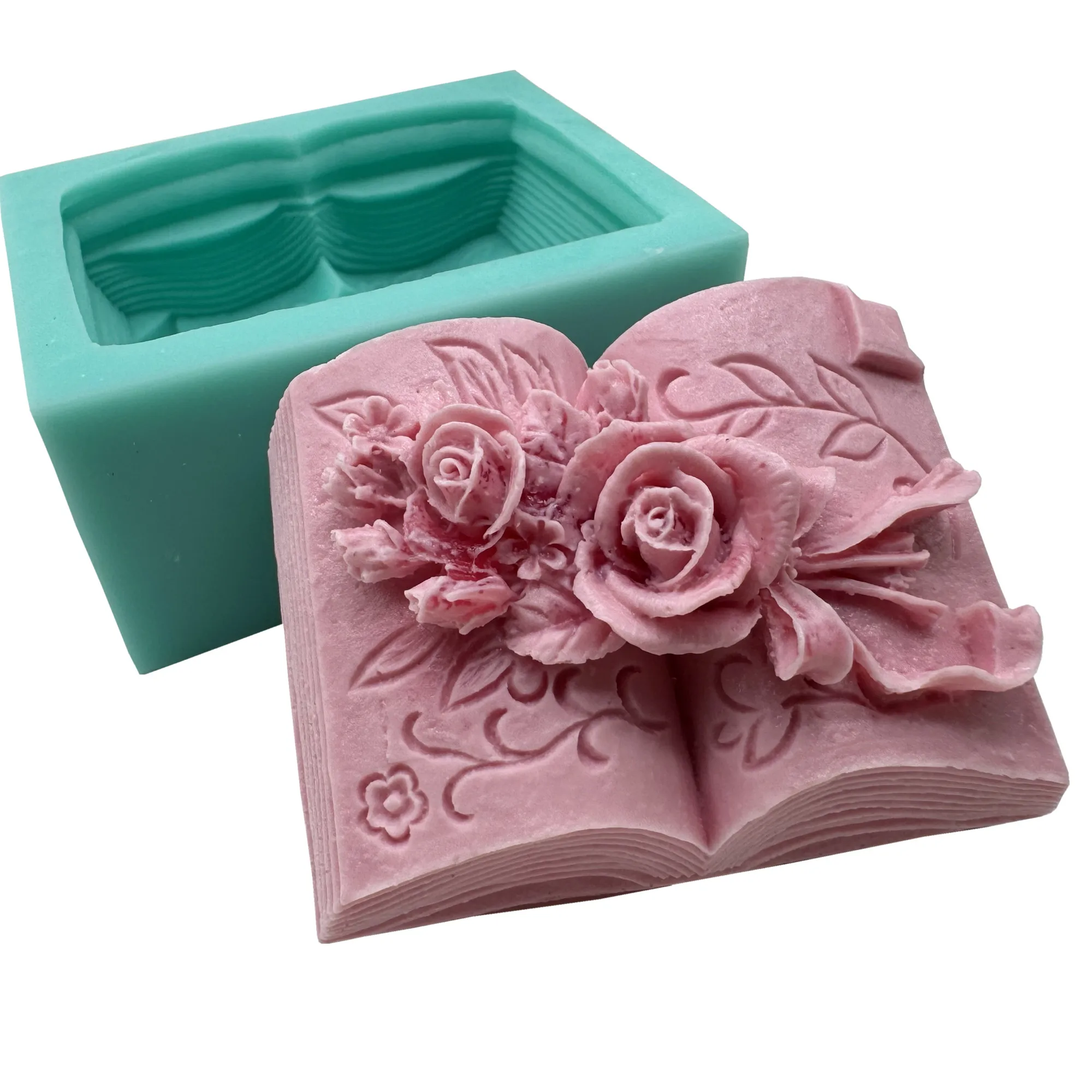 3D Book Flower Carved Silicone Soap Mold,Candle Wax Molds,Chocolate Cake Baking Mould,Plaster Epoxy Diffuser Silicone Mold