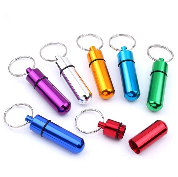 Mini Portable Colorful Mini Aluminum Pill Box Medicine Case Container Bottle Holder Keychain Outdoor Pillbox Portable Key Ring