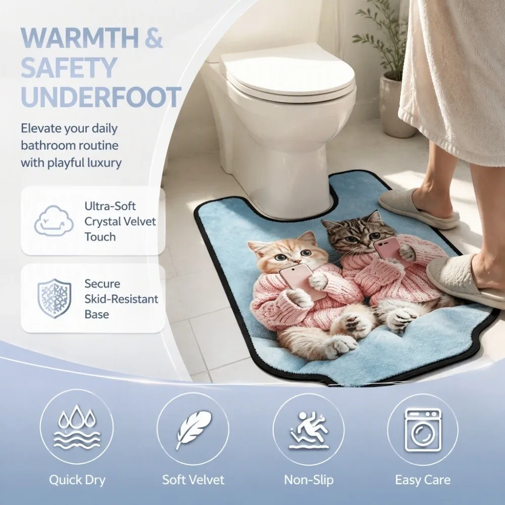 Novelty Absorbent Bathroom U-shaped Mat Quick-dry Non-slip Toilet Floor Rug Stain-resistant Washable Bath Mat Household