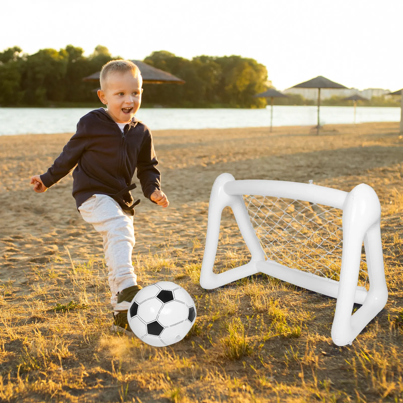 

Надувные футбольные ворота для детей (1 комплект) с сеткой, портативные, легкие, для тренировок на заднем дворе и в саду, для веселых игр