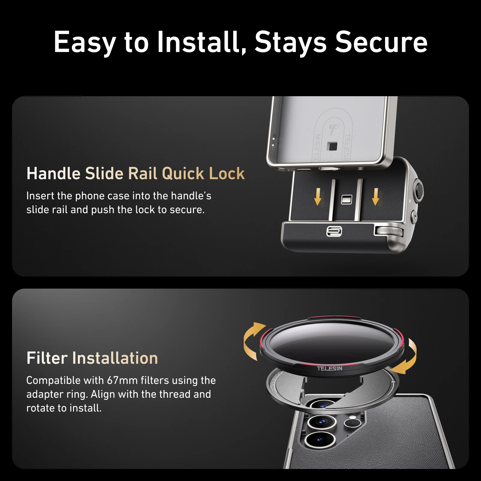 TELESIN ماستر اطلاق النار أطقم مع جراب هاتف مقبض بعيد قبضة تصفية 67 مللي متر تصفية محول حلقة لسامسونج غالاكسي S25 الترا
