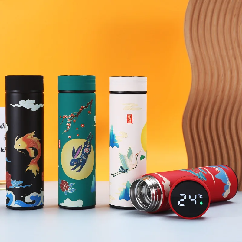 Creative National Water Bottle 304 Stainless Steel Intelligent Insulation Touch Display Vacuum Mup Beautiful Chinese Style Cup