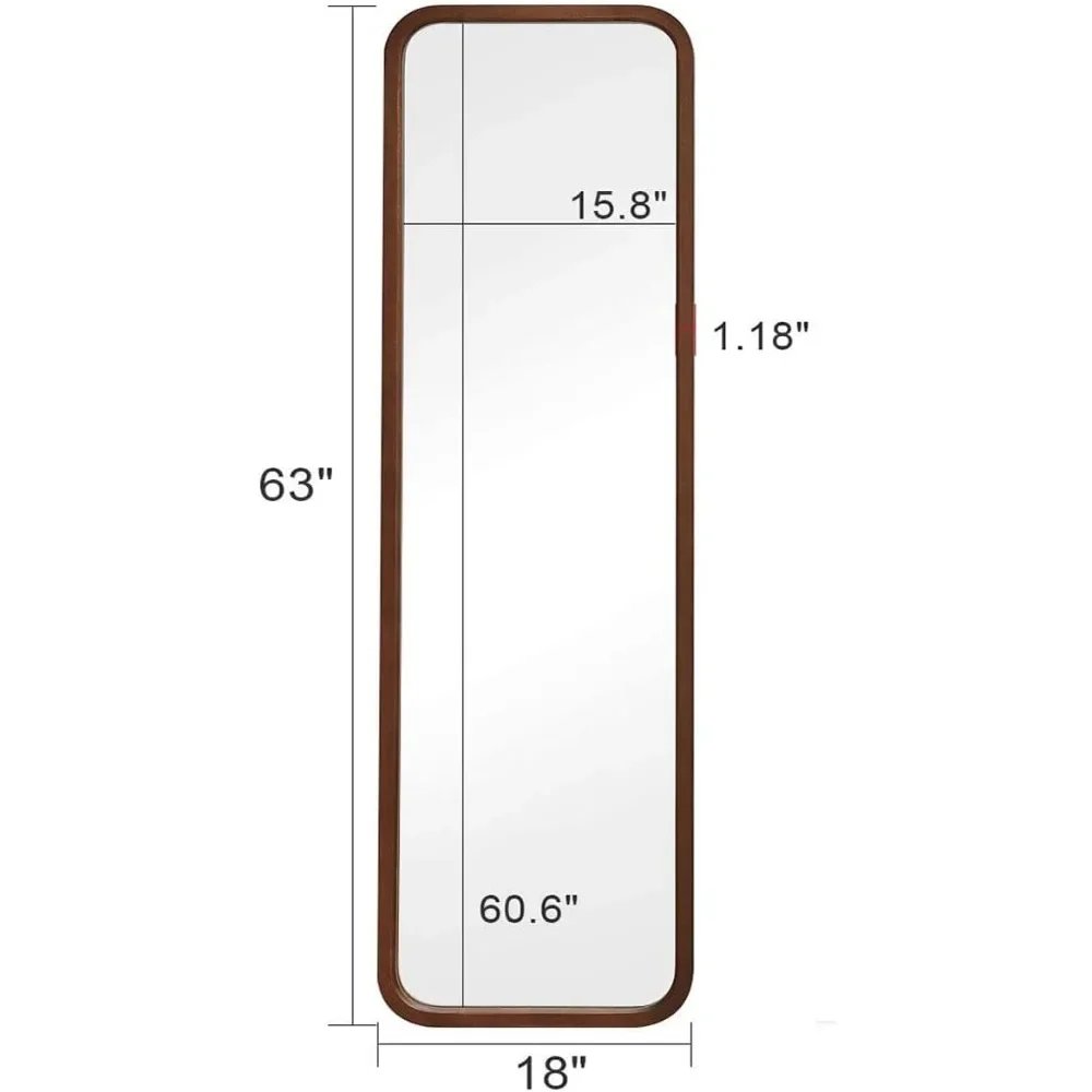 전체 길이 거울, 바닥 거울, 스탠딩 거울, 전신 거울, 둥근 모서리, 63 인치 x 18 인치