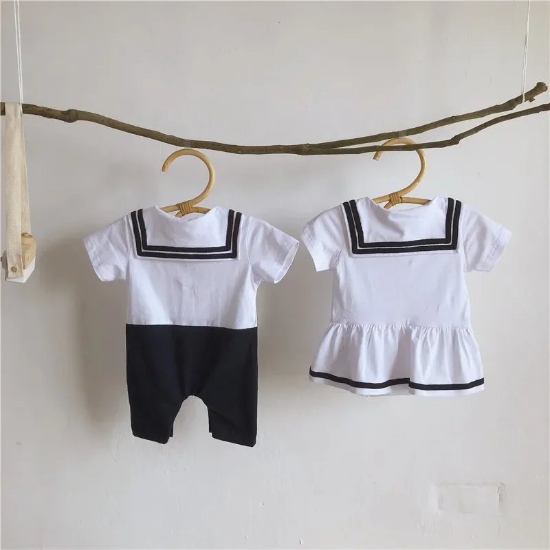 Newborn Photography Romper for Baby Birthday Dress Girls Navy Baby Clothes for Twins Boy and Girl Jumpsuit Oneies Bodysuit