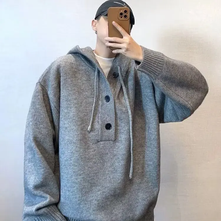 

Men's Large Size 250 Pou Hoodie Knitted Sweater American Sle Cleanfit High End Feeling Cool Looking Polyester Fiber