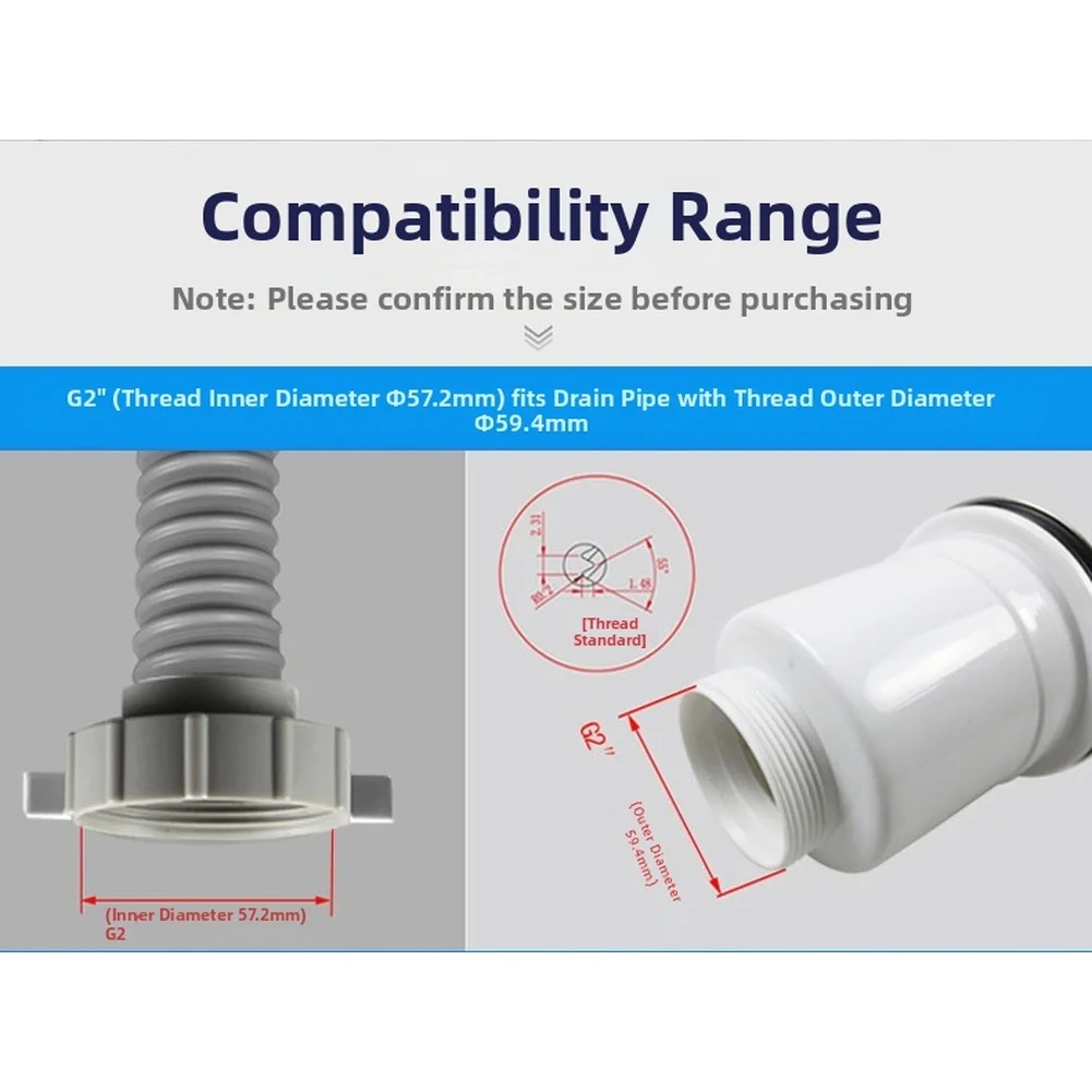57mm Kitchen Sink Drain Pipe with Inner Thread Steel Wire Reinforced Hose 80cm Heat Resistant PVC for Modern Sinks