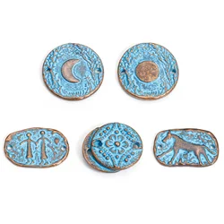 10pcs Bohemian Style Connectors  Antique Copper Blue Patina Geometric Charms Moon Flower Pattern Pendants DIY Necklace Jewelry