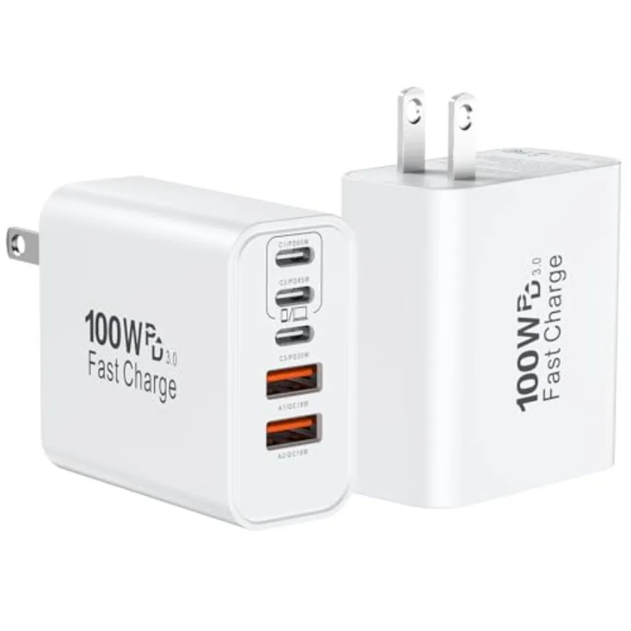 USB C er Fast Charger Block, 100W USBC Wall Charger Plug, 2Pack 5-Port 65W Type C Phone Charging Cubes Multiport Power Adapter