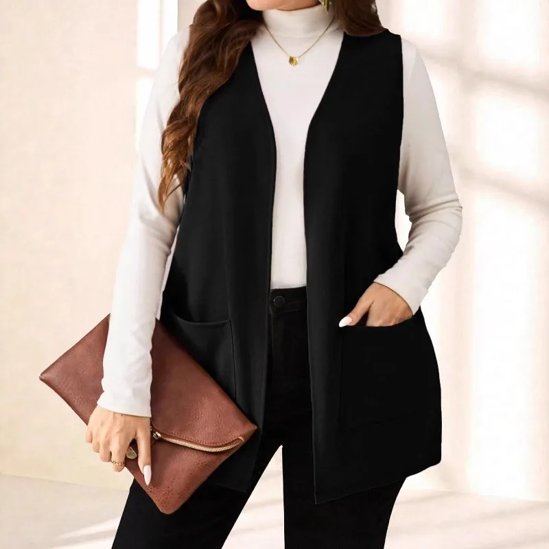 Fall Women's Sleeveless Vest Blazer Lightweight Fashion Casual V Neck Work Office Cardigan Jacket Tops With Pockets Outerwear