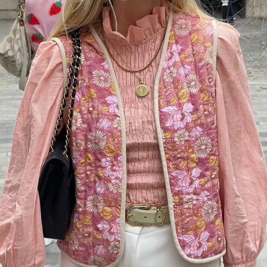 

Осень-зима, повседневный универсальный хлопковый открытый кардиган с принтом, женский модный топ без рукавов из Европы и Америки