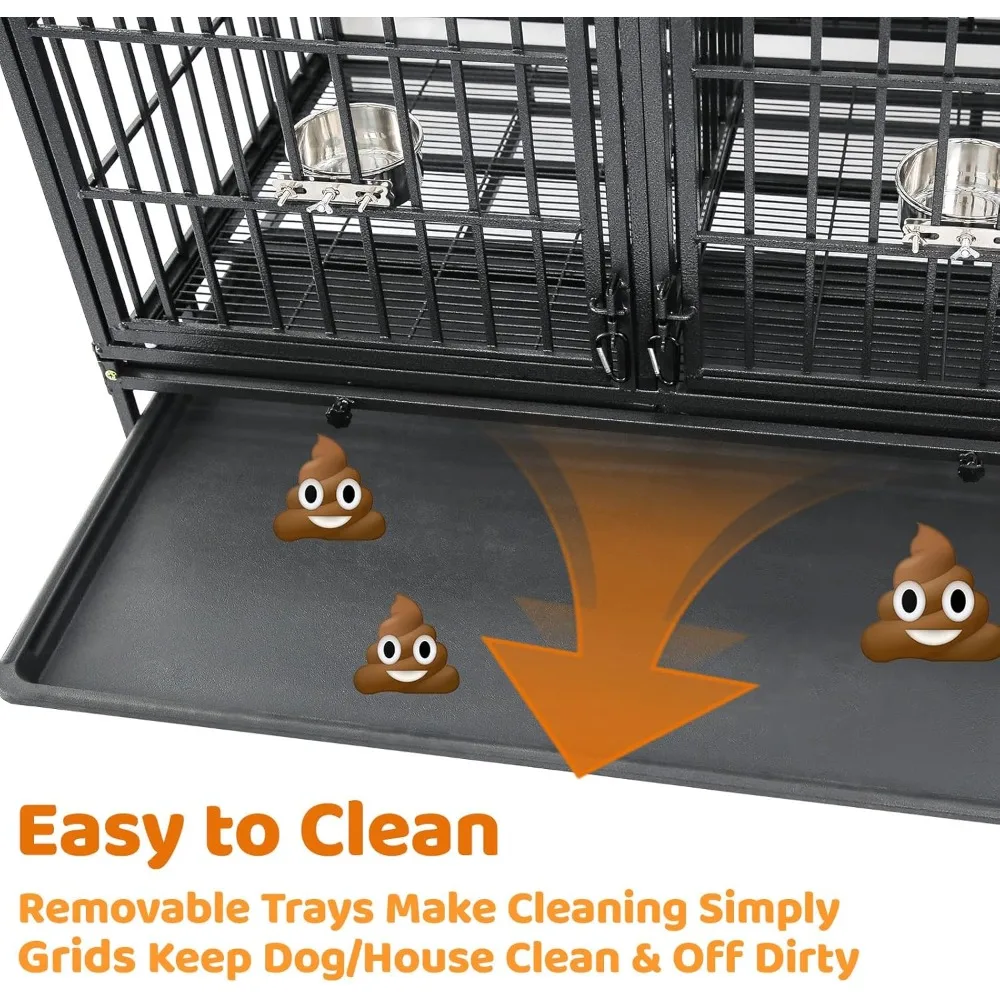 43 inch Dog Crate Stackable Heavy Duty Dog Kennel Indoor Dog Grooming Cage with Detachable Divider, Removable Tray, Wheels, Fee