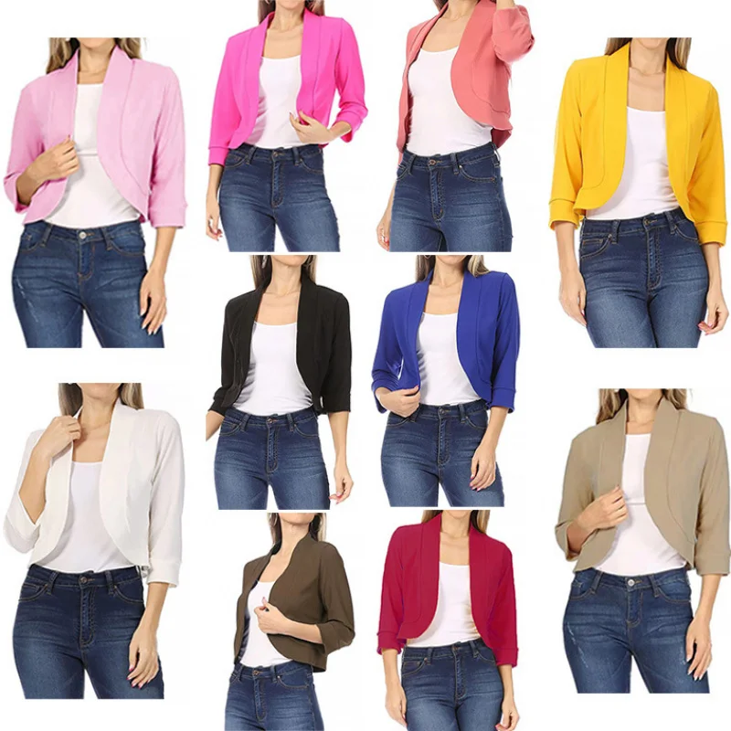 Women'S Autumn And Winter Top Solid Color Jacket Small Suit Ladies Formal Cardigan Clothing Basic Tops Shirt For Daily Life