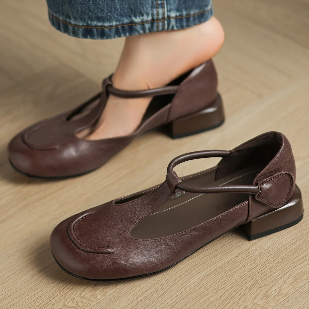 

Женские слипоны из коровьей кожи с узким ремешком и Т-образным ремешком на плоской подошве с квадратным носком, высококачественная мягкая удобная повседневная женская обувь на каждый день