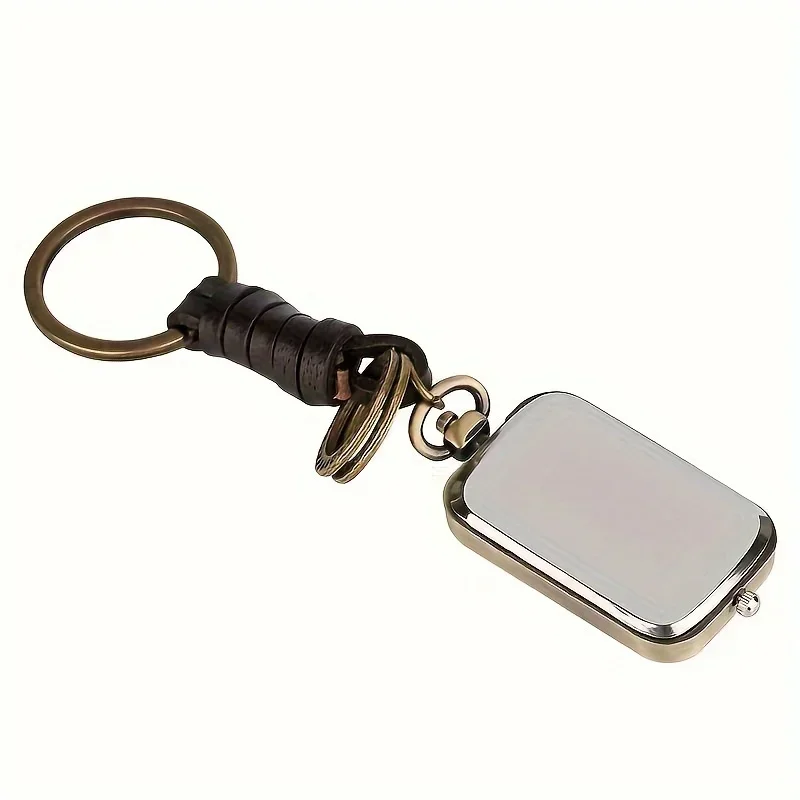 Exquisite Watch Bronze Keychain Pocket Watch Square Retro Double Time Movement Quartz Watch Without Cover Antique Style Pendant