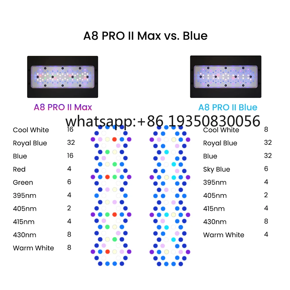 2026-A8 PRO II Max and Blue 240W LEDs Full Spectrum WiFi App Control Marine LED Aquarium Reef Light for Saltwater Fish Tank view 4