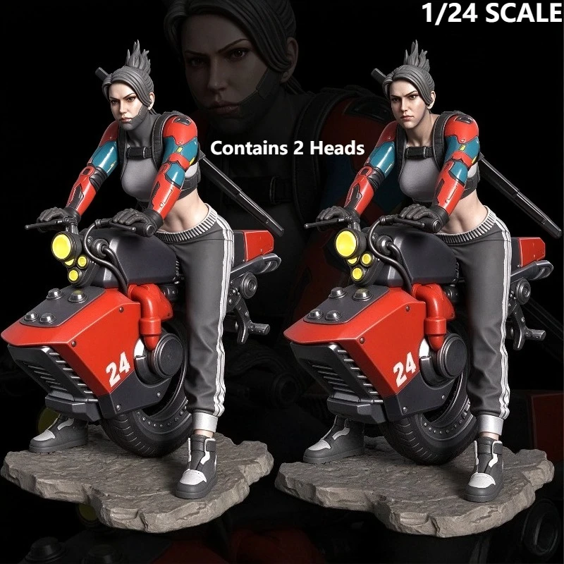 1/24 Scale DieCast Resin Figure Model Kit Future Technology Motorcycle Female Rider Diorama Model Unassembled Unpainted