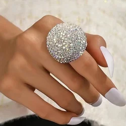 Luxury Crystal Colorful Round Finger Rings Wedding Jewelry for Women Rhinestone Bridal Adjustable Open Ring Finger Accessories