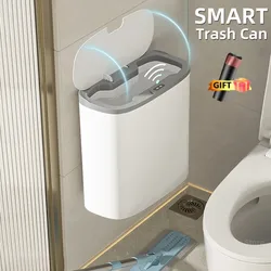 Cubo de basura con Sensor inteligente, papelera montada en la pared, resistente al agua, costura estrecha, Cubo de papel de desecho automático, nuevo, 14L