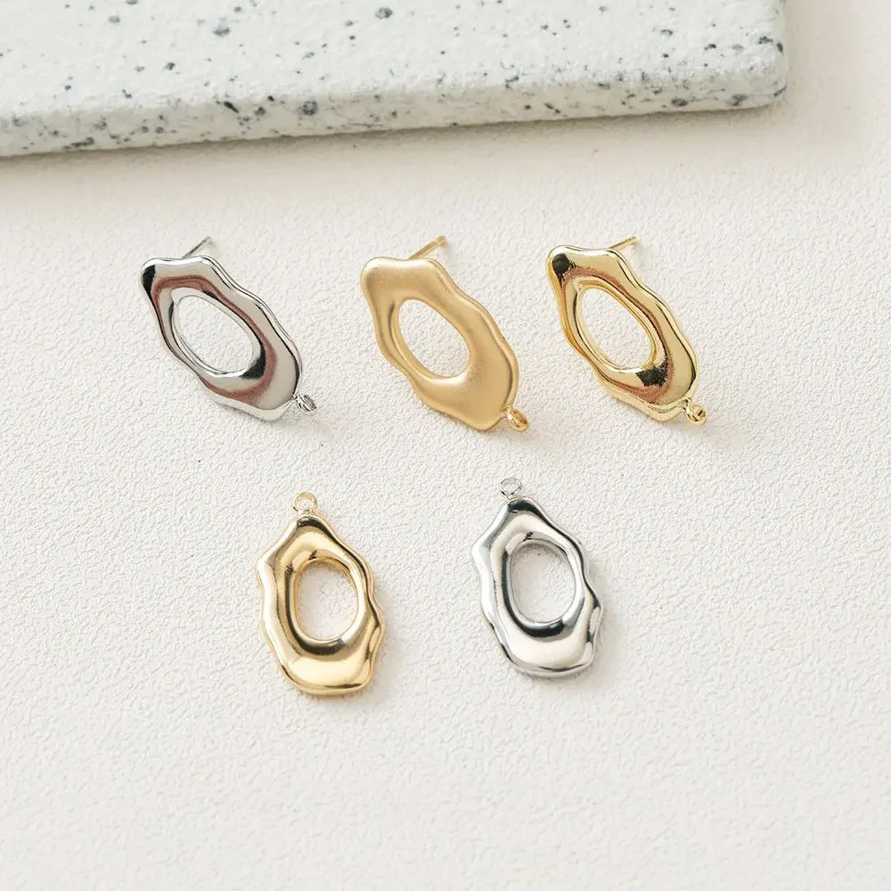 

4PCS 14k Gold Plated Irregular Shape Brass Ear Studs Silver Needle Charms for Jewelry Making Pendant DIY Handmade Accessories