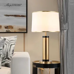 Modern Copper Table Lamp Minimalist Beside Lamp for Bedroom Living Room Foyer Decor Study Desk Light Fabric Lampshade E27 Lights