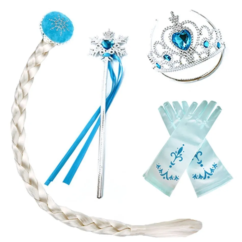 Girl Elsa Anna Accessory Set Kids Princess Costume Party Supply Aurora Belle Sofia Snow Flake Magic Wand Crown Gloves Wig Braid