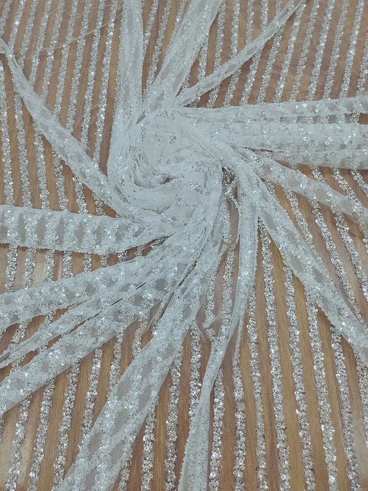 Chain Style Sequined Soft Lace Tulle Fabric Ideal for Wedding Dresses Decorative Accessories DIY Curtains Tablecloths and More