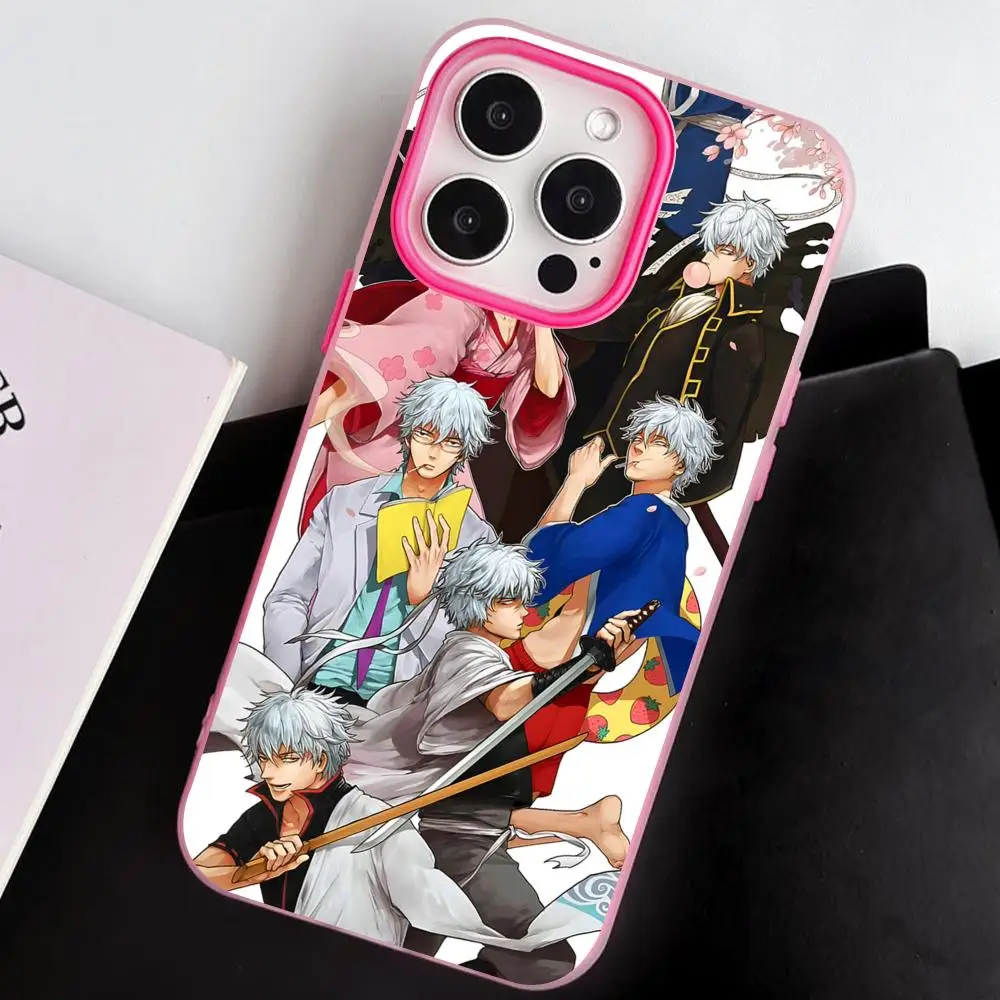 

Gintama Sakata Gintoki Phone Case for iPhone 17 16 15 14 13 12 11 Air Pro Max Plus Jelly Double layer Rose Red Cover