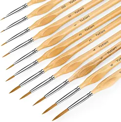 11pcs Premium Miniature Detail Paint Brush Set With Natural Wood Triangle Rod For Watercolor Oil Craft Models Line Drawing Great