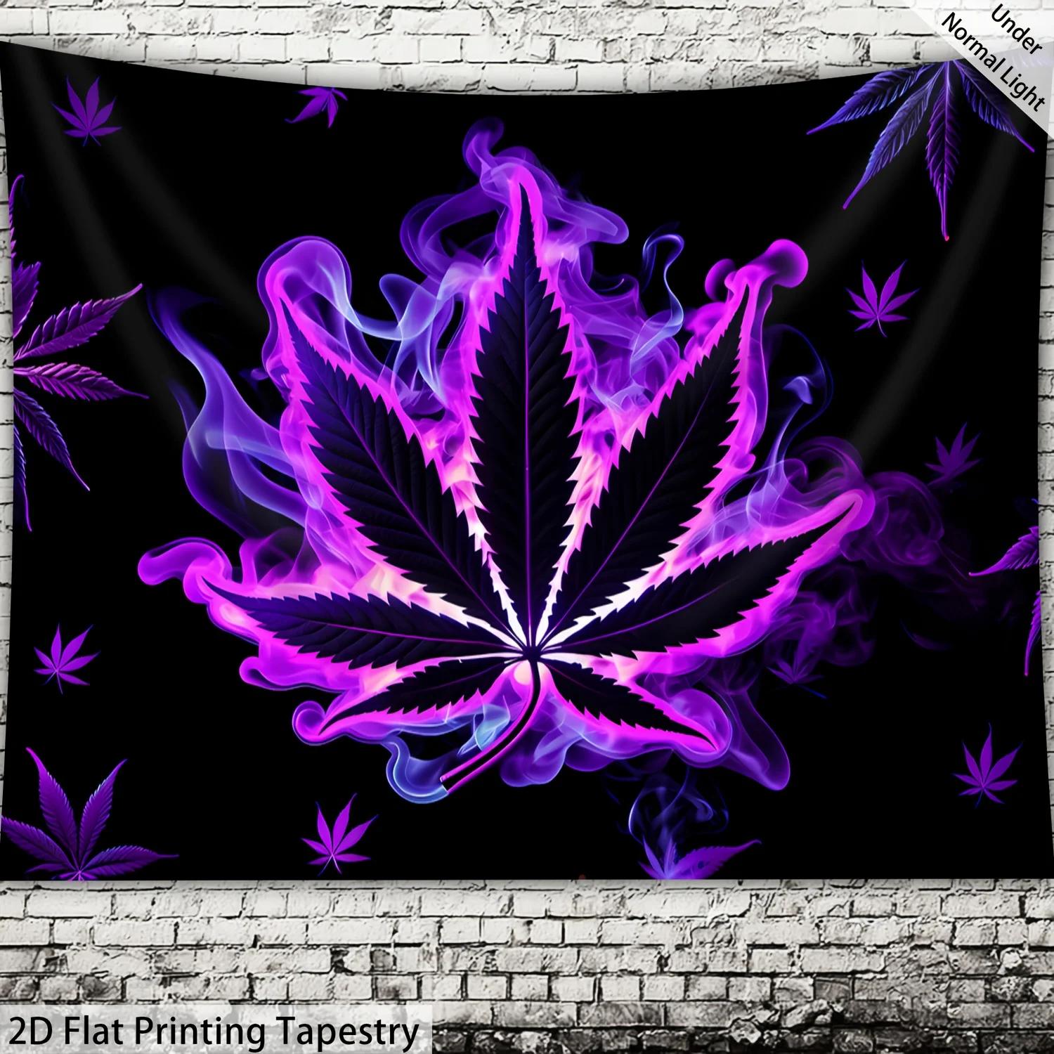 2D Flat Printing Purple Leaves Tapestry Large Fluorescent Wall Hanging for Bedroom Living Room Office Home Decoration